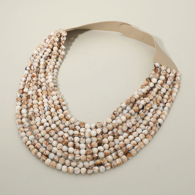 Madeline Love Ivory Marbled Ball Beaded Multi Layered Faux Leather Magnetic Necklace - Necklaces