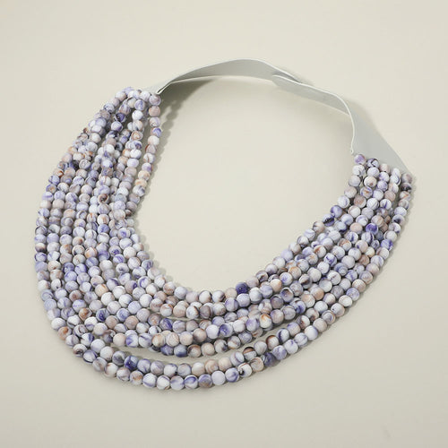 Marbled Ball Beaded Multi Layered Faux Leather Magnetic Necklace - Blue, Multi