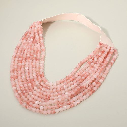 Marbled Ball Beaded Multi Layered Faux Leather Magnetic Necklace - Peach