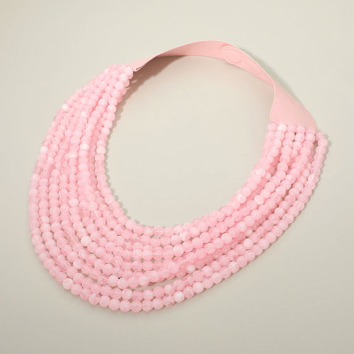 Marbled Ball Beaded Multi Layered Faux Leather Magnetic Necklace - Pink