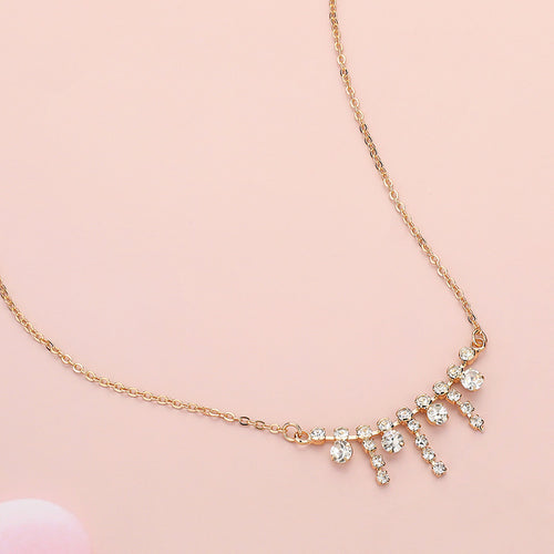 Rhinestone Mini Fringe Accented Necklace - Clear, Gold