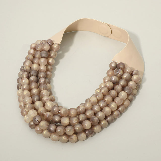 Madeline Love Brown Marbled Ball Beaded Multi Layered Faux Leather Magnetic Collar Necklace - Necklaces