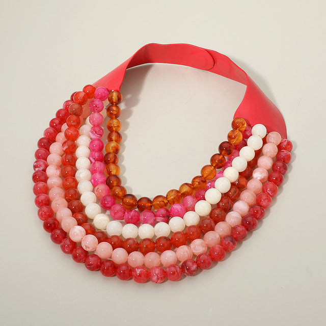 Madeline Love Multi, Red Multi Strand Marbled Ball Beaded Faux Leather Magnetic Necklace - Necklaces