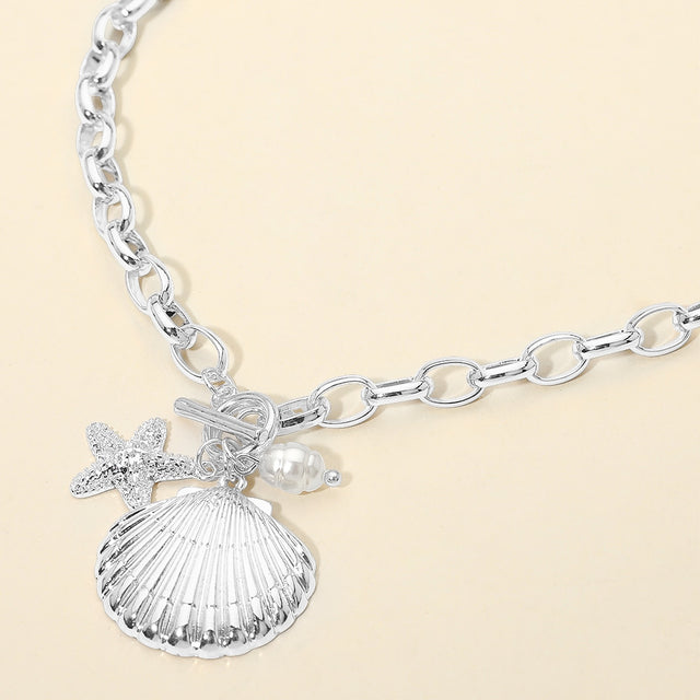 Madeline Love Rhodium Seashell Starfish Pearl Charm Toggle Chunky Chain Necklace - Necklaces