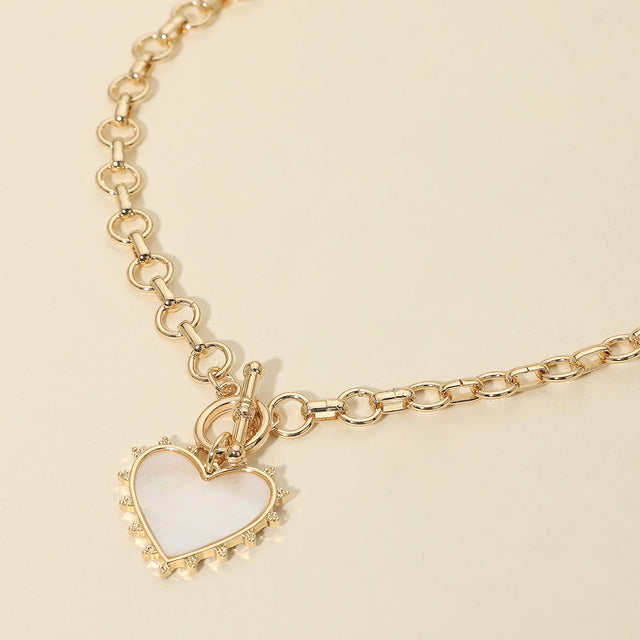 Madeline Love Gold Bead Mother of Pearl Heart Charm Toggle Chain Necklace
