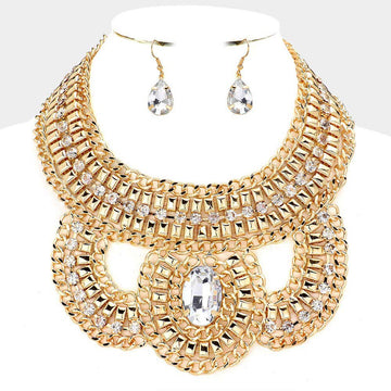 Madeline Love Gold Oval Stone Accented Statement Necklace - Necklaces