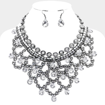 Madeline Love Hematite Round Stone Pointed Statement Necklace - Necklaces