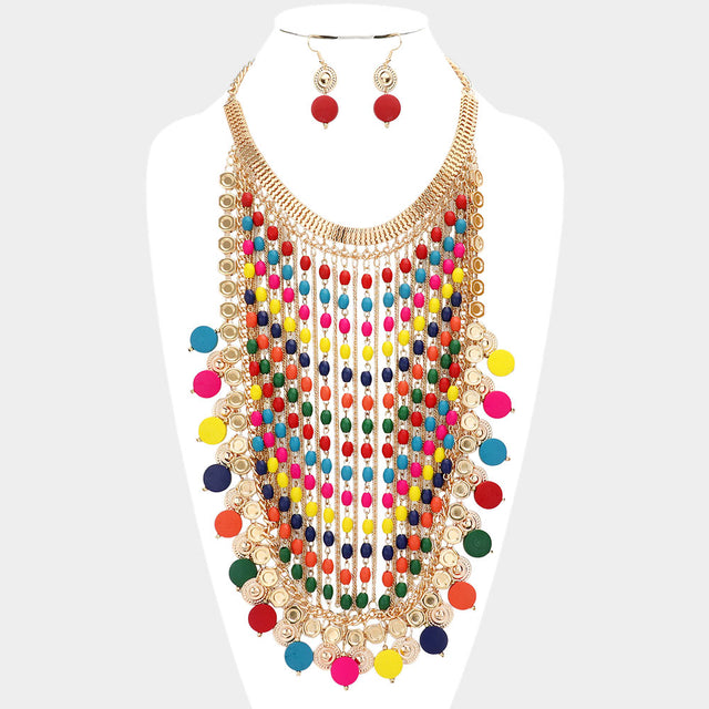 Madeline Love Multi Rainbow Wood Link Statement Bib Necklace - Necklaces