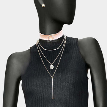 Madeline Love Peach 4PCS - Fabric Choker Geometric Pendant Necklaces