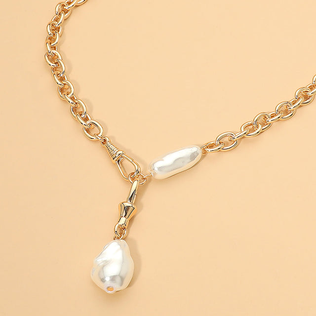 Madeline Love Cream, Gold Chunky Irregular Pearl Drop Chain Necklace
