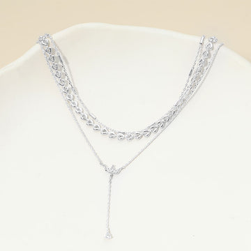 Madeline Love Clear, Silver, White Gold White Gold Dipped Marquise Stone Cluster Triangle Cluster Lariat Drop Accent Mixed Chain Layered Necklace - Necklaces