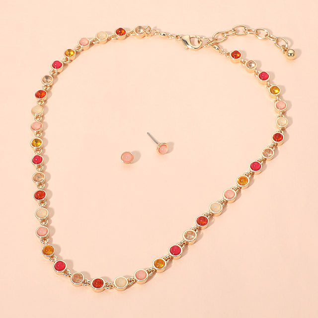 Madeline Love Gold, Pink Round Stone Bezel Link Chain Necklace