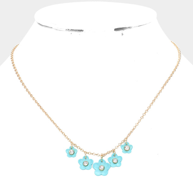 Madeline Love Mint Stone Embellished Flower Necklace - Necklaces