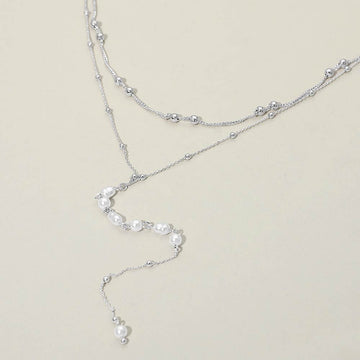 Madeline Love Cream, Silver Layered Pearl Drop Earrings - Necklaces