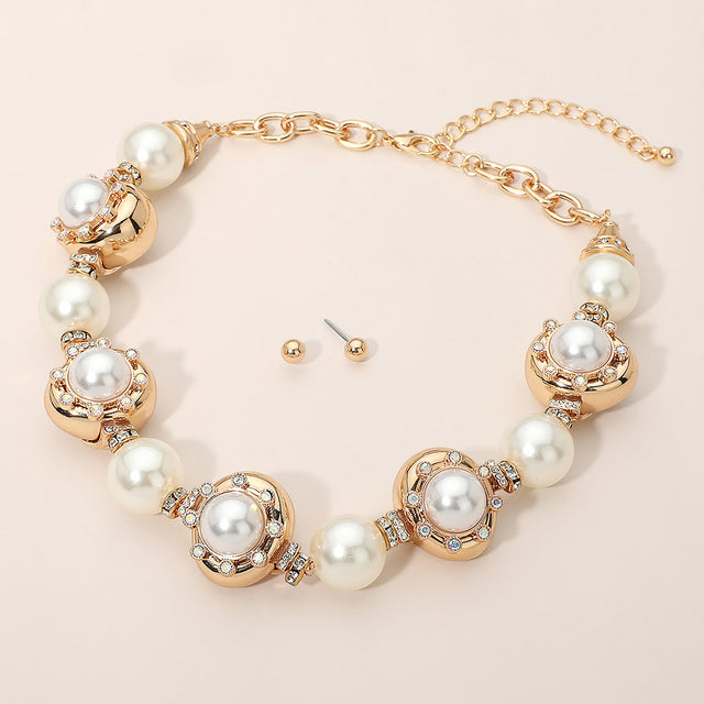 Madeline Love Cream, Gold Chunky Pearl Cluster Link Statement Necklace