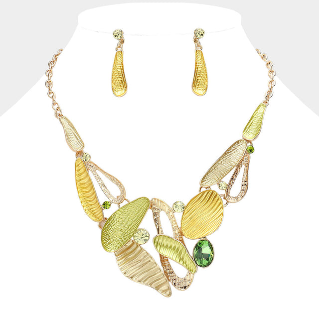 Madeline Love Yellow Stone Embellished Abstract Colored Metal Cluster Necklace - Necklaces