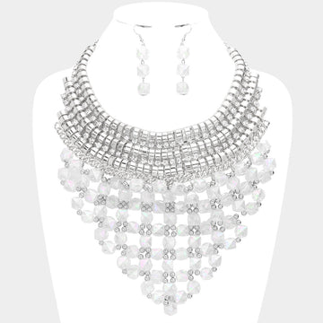Madeline Love Rhodium Faceted Cube Bead Cluster Bib Necklace - Necklaces