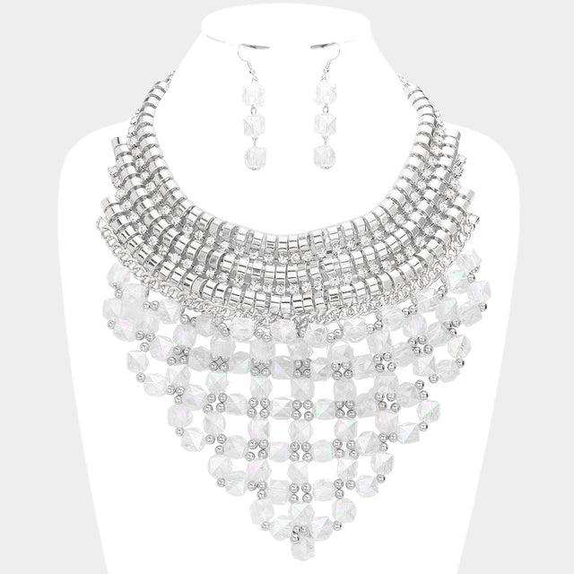 Madeline Love Rhodium Faceted Cube Bead Cluster Bib Necklace - Necklaces