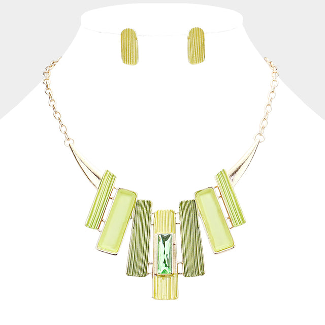 Madeline Love Green Stone Embellished Colored Metal Rectangle Link Necklace - Necklaces