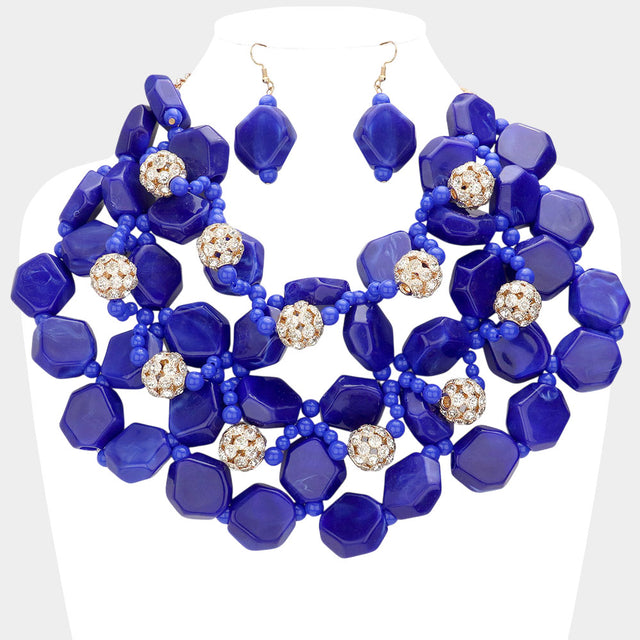 Madeline Love Blue Stone Ball Marbled Bead Cluster Necklace