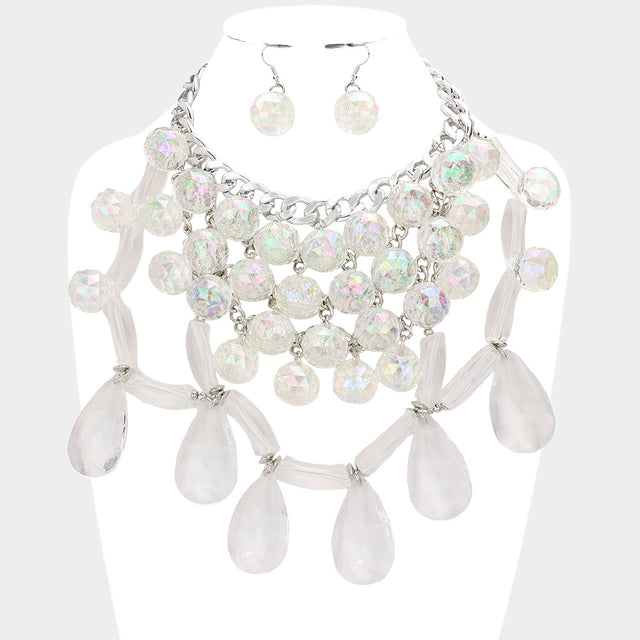 Madeline Love Lucite Lucite Bead Cluster Teardrop Link Statement Necklace - Necklaces