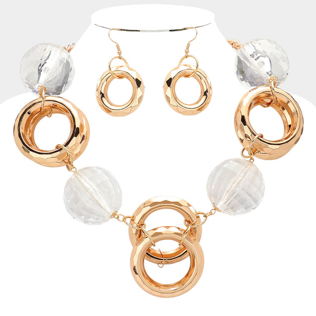 Madeline Love Gold Clear Disco Ball Open Circle Metal Link Statement Necklace - Necklaces