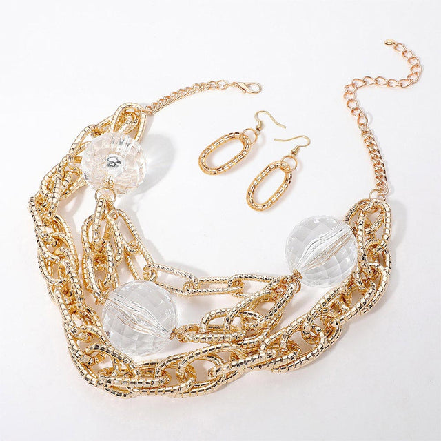 Madeline Love Clear, Gold Chunky Acrylic Ball Textured Chain Layered Statement Necklace - Necklaces