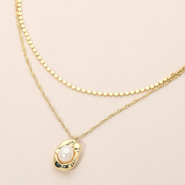 Madeline Love Cream, Gold 18K Gold Dipped Pearl Frame Pendant Beaded Twisted Layered Chain Necklace