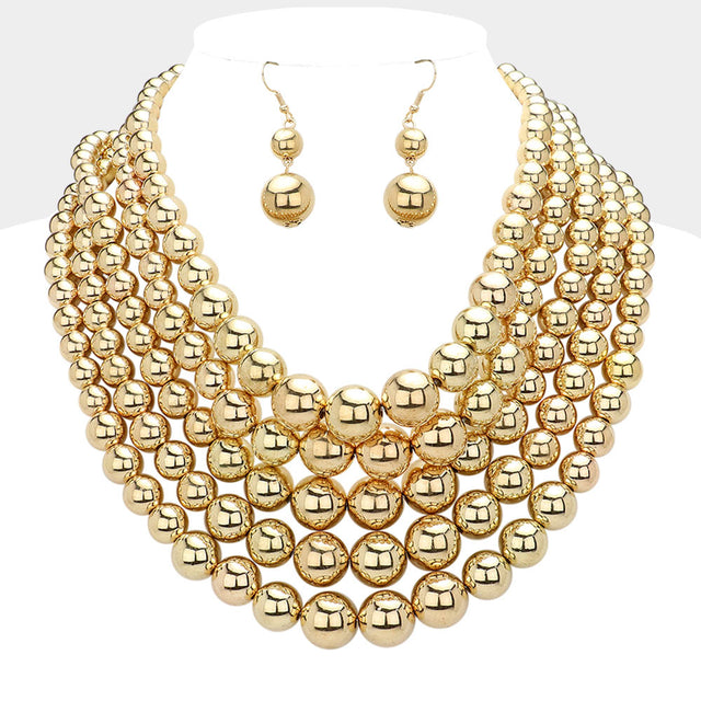 Madeline Love Gold Metal Ball Multi Strand Bib Necklace - Necklaces
