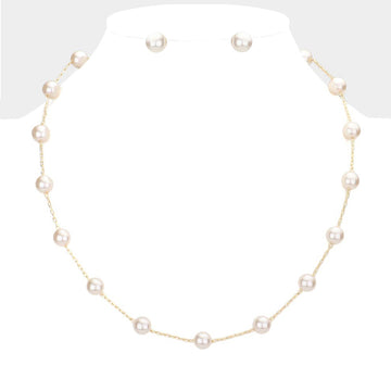 Madeline Love Cream Pearl Ball Station Necklace - Necklaces