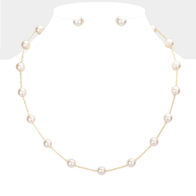 Madeline Love Cream Pearl Ball Station Necklace - Necklaces