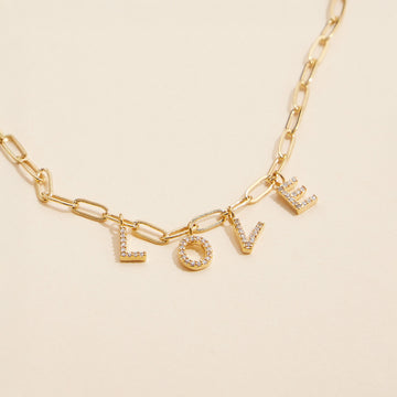 Semi Fine Collection - 18K Gold Dipped Brass Metal LOVE Monogram Charm Paperclip Chain Necklace - Gold - Necklaces
