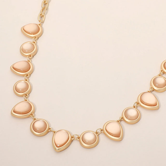 Madeline Love Brown Geometric Teardrop Round Cabochon Link Statement Necklace