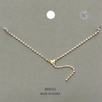 Brass Metal Dainty Rhinestone Chain Heart Pendant Necklace - Gold - Necklaces