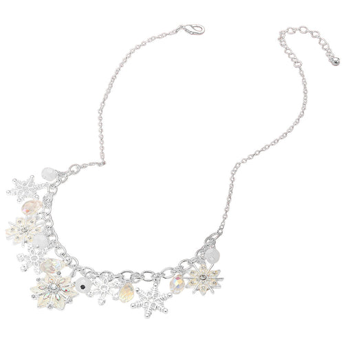 Snowflake Charm Embellished Necklace - Multi Silver