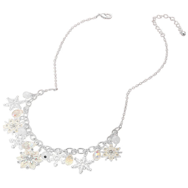Multi Silver, Snowflake Charm Embellished Necklace
