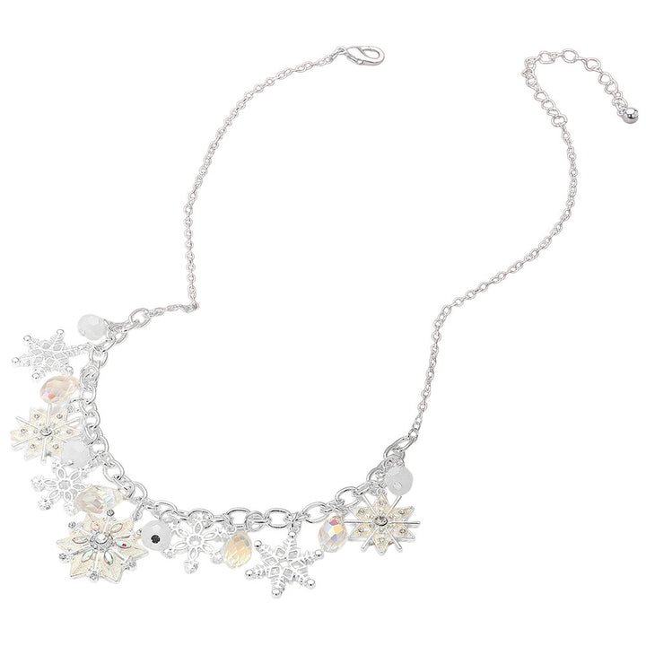 Multi Silver, Snowflake Charm Embellished Necklace
