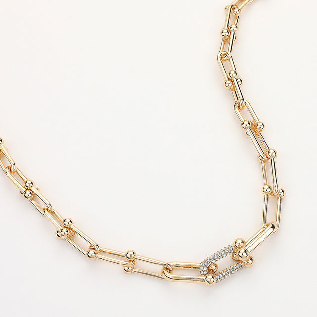 Madeline Love Clear, Gold Hardware Link Stone Paved Necklace