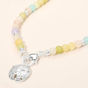 Madeline Love Multi, Silver Textured Metal Sand Dollar Charm Pendant Beaded Necklace - Necklaces