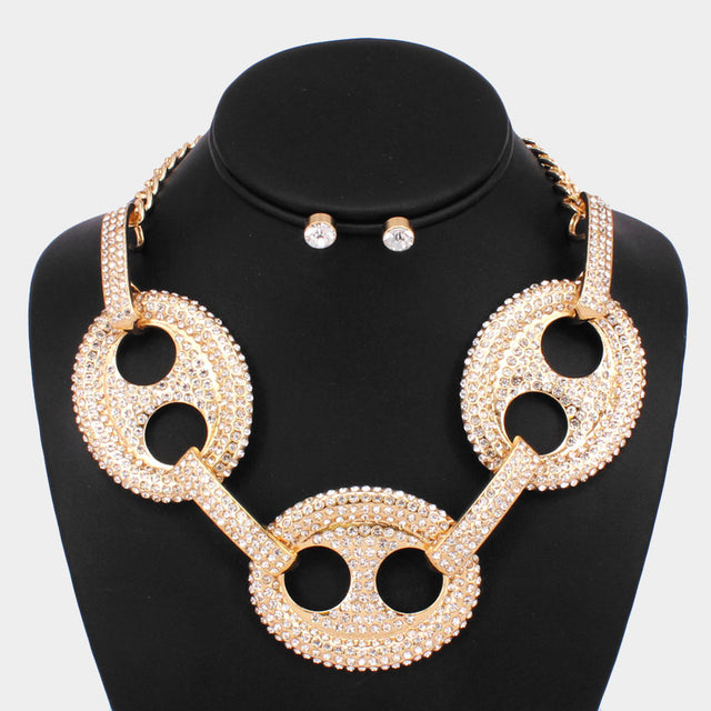 Madeline Love Gold Rhinestone Embellished Abstract Triple Metal Link Necklace