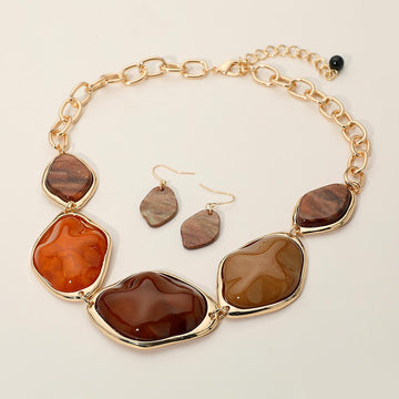 Madeline Love Brown Chunky Bold Resin Pebble Plate Link Statement Necklace - Necklaces