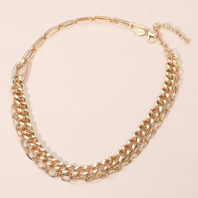 Madeline Love Clear, Gold Stone Paved Oval Link Accent Chunky Chain Necklace