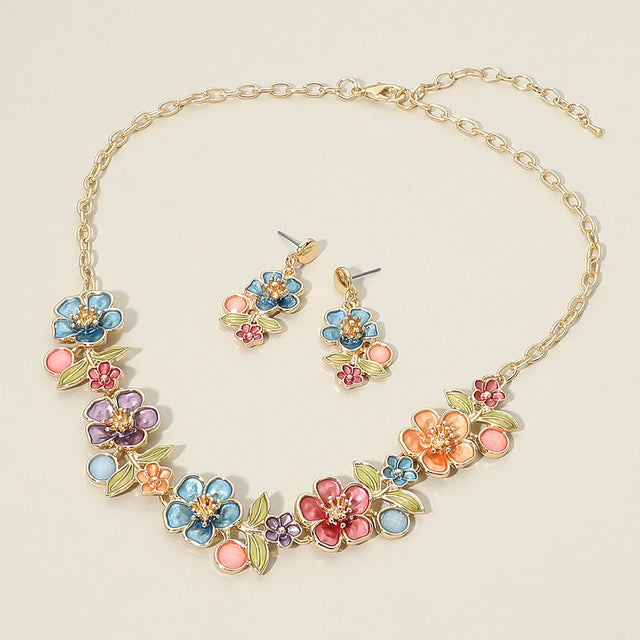 Madeline Love Gold, Multi Floral Link Statement Necklace