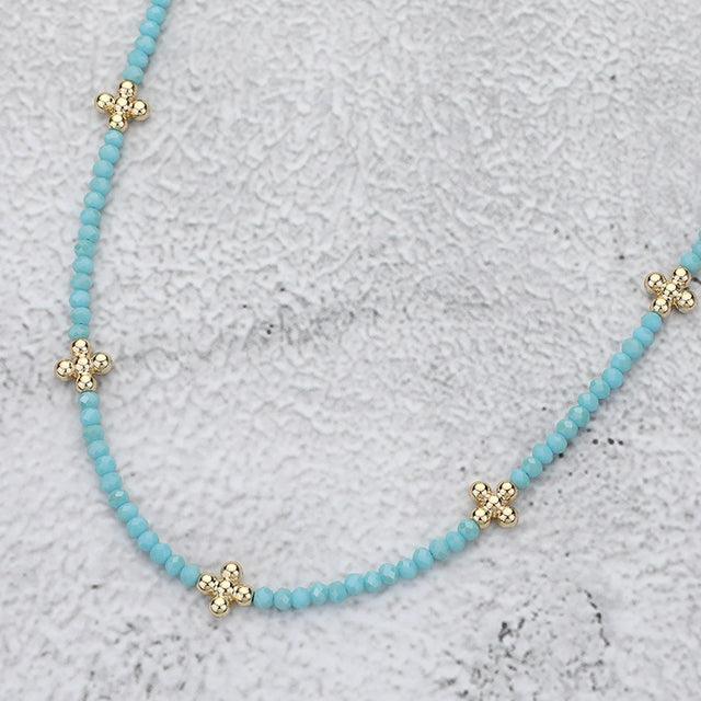 Madeline Love Turquoise Metal Bubble Flower Pointed Faceted Beaded Necklace - Necklaces