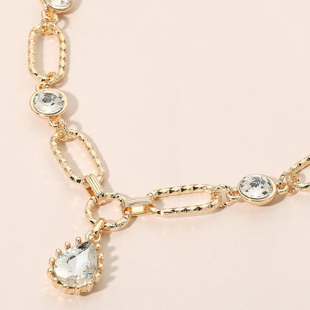Madeline Love Gold Faceted Teardrop Charm Accent Textured Link Necklace