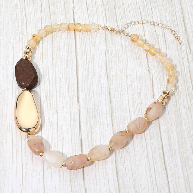 Madeline Love Gold, Ivory Boho Asymmetric Chunky Beaded Statement Necklace
