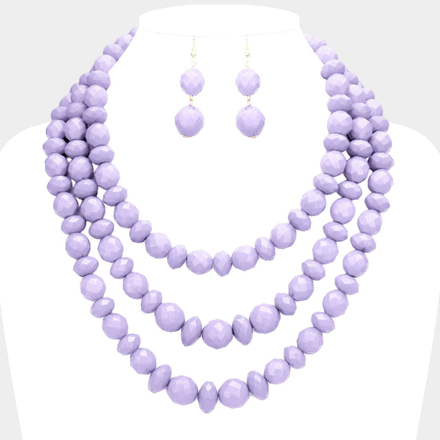 Madeline Love Lavender Triple Strand Beaded Bib Necklace - Necklaces