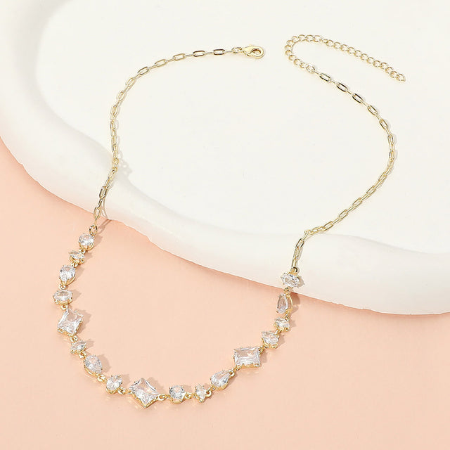 Madeline Love Clear Stainless Steel Mixed Cut Gem Link Necklace
