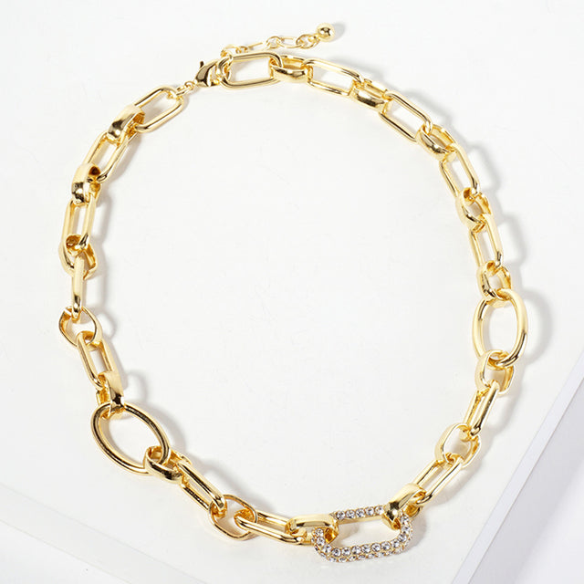 Madeline Love Gold Gold Dipped CZ Stone Paved Oval Link Pointed Chain Necklace