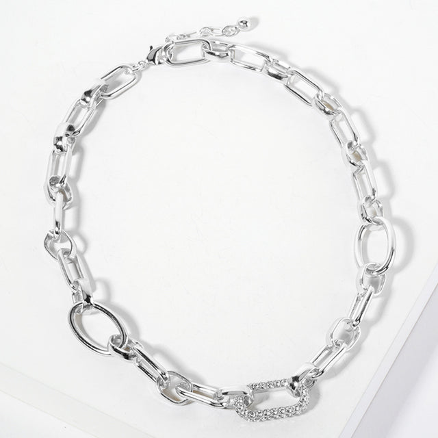 Madeline Love Rhodium White Gold Dipped CZ Stone Paved Oval Link Pointed Chain Necklace